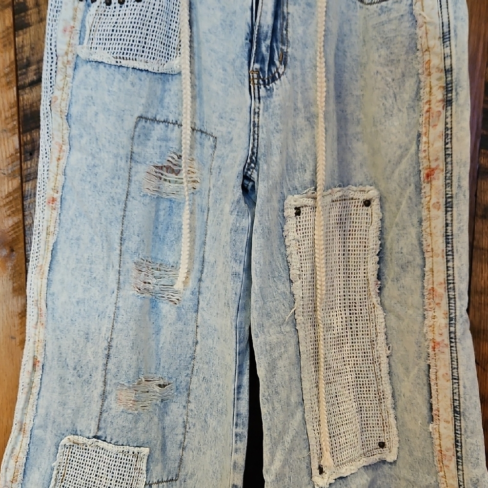 236 POL Distressed Light Blue Wide Leg Jeans - Picture 3 of 14